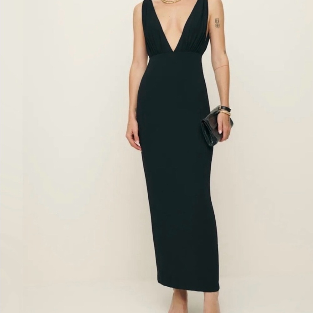 Reformation Black Plunge Dress - Picture 2 of 6